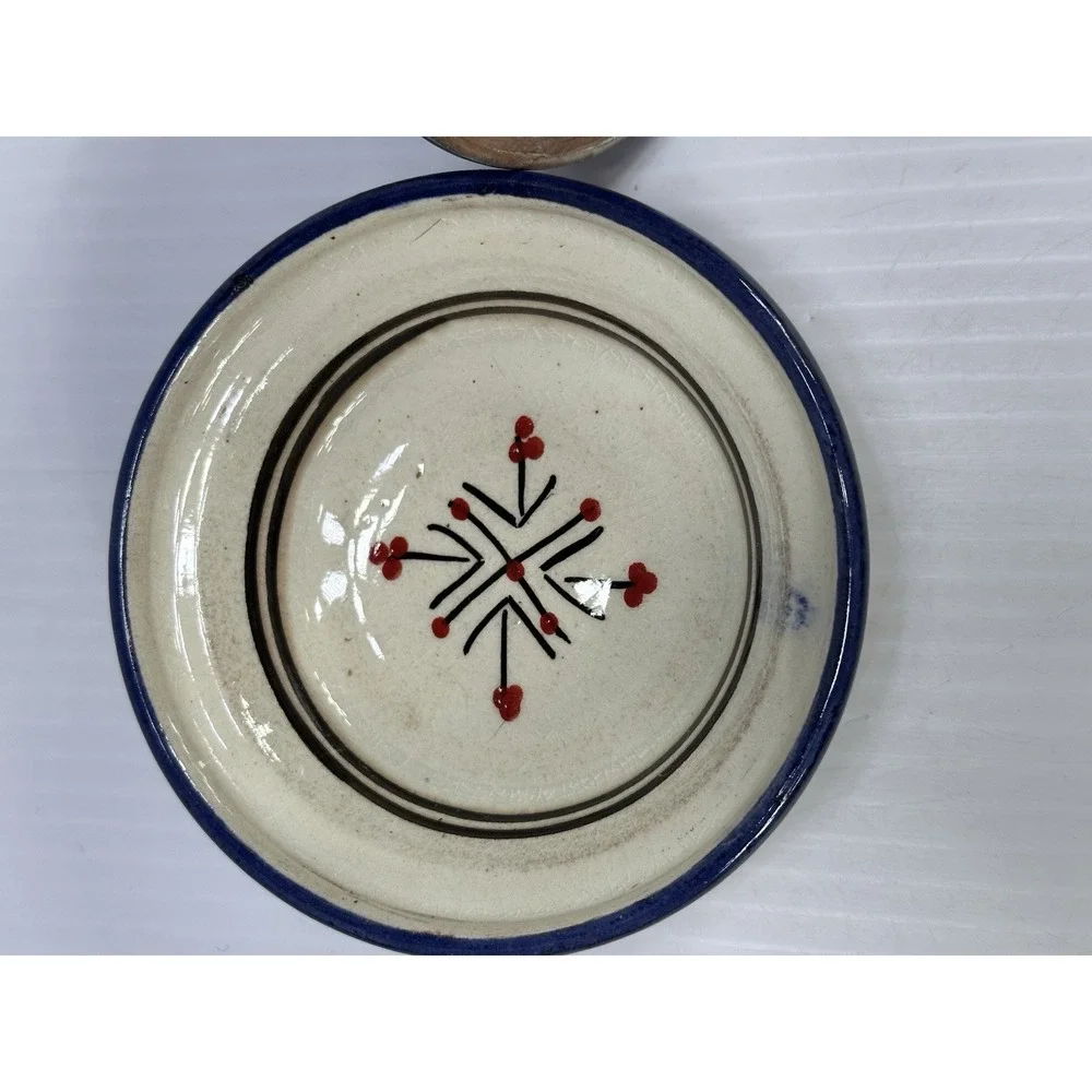 Vintage Small Moroccan Terracotta Tagine Pot Hand‎ Painted Glazed Morocco Signed